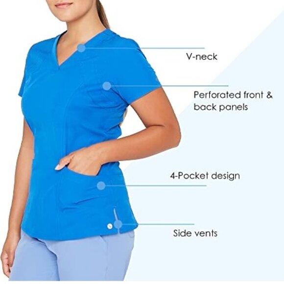 BARCO One 5105 Women's 4-Pocket V-Neck Top, MED, Indigo - Picture 5 of 6